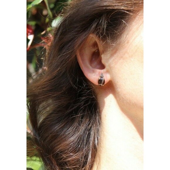 14k Yellow Gold Cat's Eye and Diamond Stud Earrings Gorgeous - Picture 5 of 10